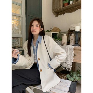 เบลเซอร์ผู้หญิง สูทเบลเซอร์ผู้หญิง แบรนด์ระดับไฮเอนด์หรูหราชื่อใหญ่บูติกผ้าลูกฟูกปลอมสองชิ้นเสื้อสูทผู้หญิงฤดูใบไม้ผลิ2023หลวมสูทขนาดเล็ก