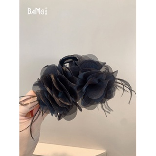 ⊕✜☾สองด้าน Bowknot ดอกไม้คลิปสีดำ high-end ความรู้สึกขนาดใหญ่ hairpin handmade ชิ้นดอกไม้ยุ้ยคลิป 2023 ใหม่