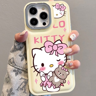 เคสโทรศัพท์มือถือนิ่ม ลายการ์ตูนเฮลโลคิตตี้ หมี โลหะ สําหรับ iPhone 14Promax 13 12 11 7Plus X XR xsmax