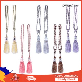 ตกแต่งบ้าน 1 คู่ Tassel Beaded Tiebacks ม่านหน้าต่าง Fringe Tie