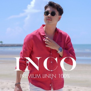 INCO เสื้อลินิน เสื้อเชิ้ตแขนยาว คอปก สำหรับผู้ชาย ผ้าลินิน100%