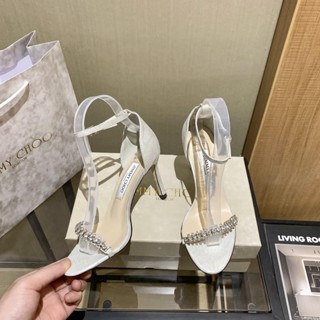 [EUR Size] Jimmy Choo รองเท้าแตะลําลอง เหมาะกับใส่กลางแจ้ง และในร่ม รองเท้าส้นสูง รองเท้าแตะโซ่ อเนกประสงค์