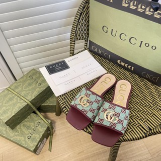 [EUR Size] Gucci รองเท้าแตะลําลอง ส้นแบน เหมาะกับใส่กลางแจ้ง ในร่ม สําหรับผู้หญิง