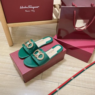 [EUR Size] Salvatore Ferragamo รองเท้าแตะลําลอง ส้นแบน เหมาะกับใส่กลางแจ้ง ในร่ม แฟชั่นสําหรับผู้หญิง