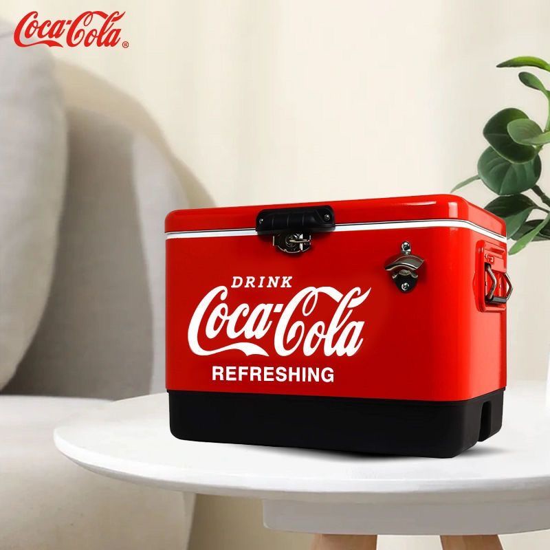 ↂ▣กล่องหุ้มฉนวนในรถยนต์ Coca-Cola เก็บร้อนและเย็นกล่องอาหารตั้งแคมป์กลางแจ้งตู้เย็นขนาดเล็กในรถยนต์แบบพกพา 30L