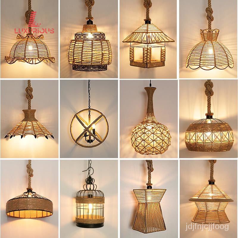 Hemp Rope Ceiling Lamp Restaurant Chandelier Creative Personality Internet Coffee Bar Table Lamp Iron Droplight Clothing
