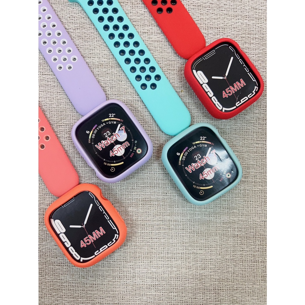 สายนาฬิกาแบบรู+เคสซิลิโคน เข้าชุด ใช้ได้กับ Smart Watch 9 8 7 6 5 4 Se และรุ่น HK9Pro IW9 X10 X12 X15 X24 KD19 Watch9Max