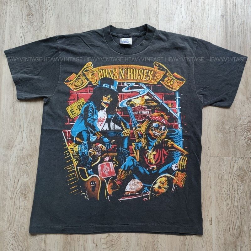 GUNS N' ROSES ป้าย USA Bio Washed เสื้อวินเทจ เสื้อทัวร์ วงร๊อค heavy vintage shirt