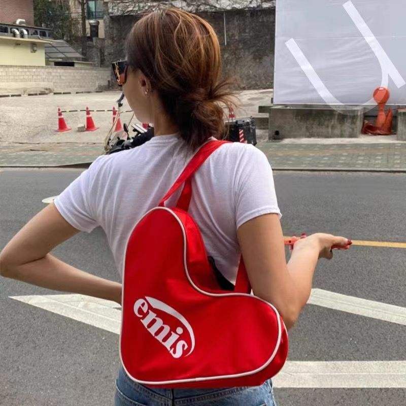 【มีสินค้า】EMIS กระเป๋าสะพายไหล่ กระเป๋าช้อปปิ้ง ผ้าแคนวาส รูปหัวใจ กันน้ํา ขนาดใหญ่ แบบพกพา สไตล์เกาหลี 2023