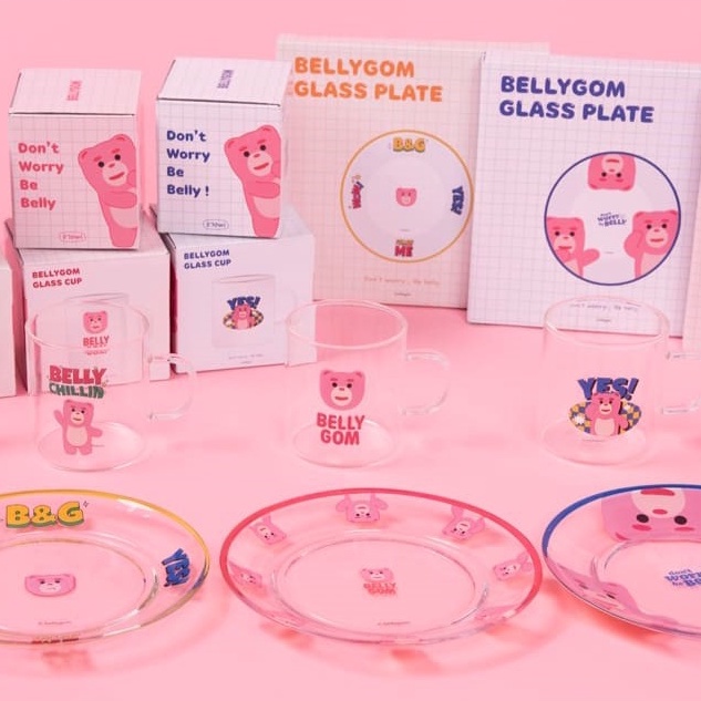 ( พร้อมส่ง ) Bellygom Glass Plate & Cup จาน และ แก้ว