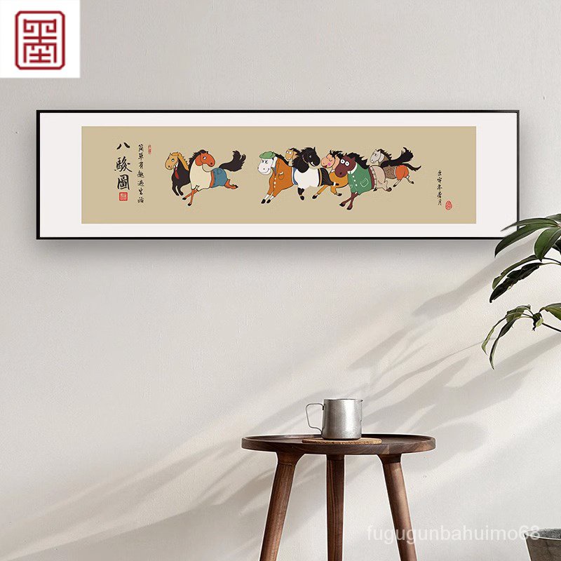 ภาพม้าแปดตัวของ Xu Beihong ภาพวาดแขวนตลกห้องนั่งเล่นหลอกภาพจิตรกรรมฝาผนังสนุกห้องทำงานห้องน้ำชาภาพวาดตกแต่งการ์ตูนจีนใหม