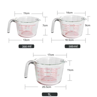 ถ้วยตวงแก้ว 350/500/1000 มล.มีสเกล ทนร้อน 3หน่วยตวง(CUP,Oz,ml) ใช้กับไมโคเวฟได้ MoMo Bakery