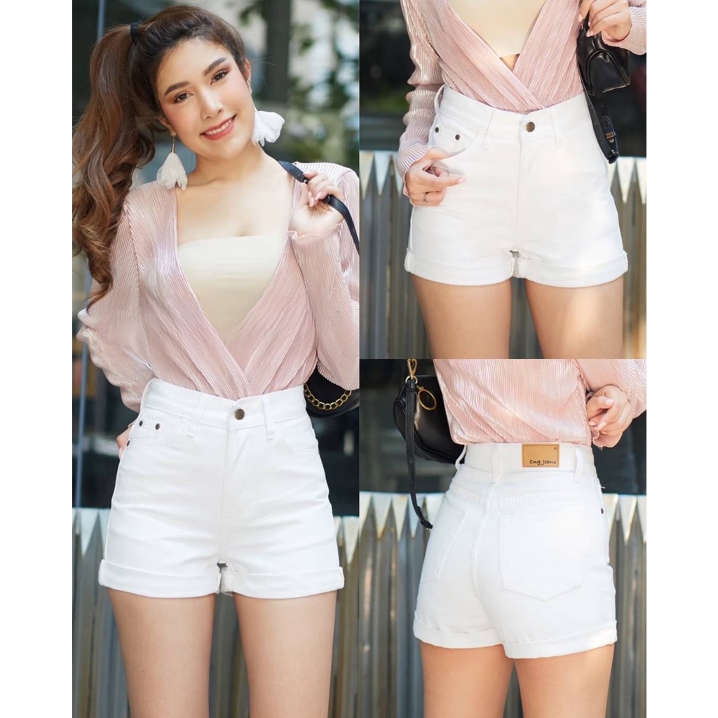 [พร้อมส่ง S-6XL] Fineday Jeans กางเกงยีนส์ ขาสั้น เอวกลาง ปิดสะดือ รุ่นพับขา ทรงตรง ผ้าไม่ยืด มี 4 สี สาวอวบ Plus size - รูปที่ 6