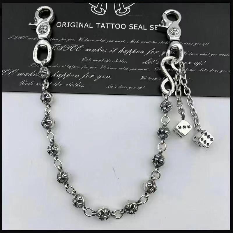 Chrome Hearts สายโซ่เงินแท้ 925 จี้รูปหัวใจ ดอกไม้ ประดับลูกบอลโครเมี่ยม สไตล์ยุโรป และอเมริกาย้อนยุค