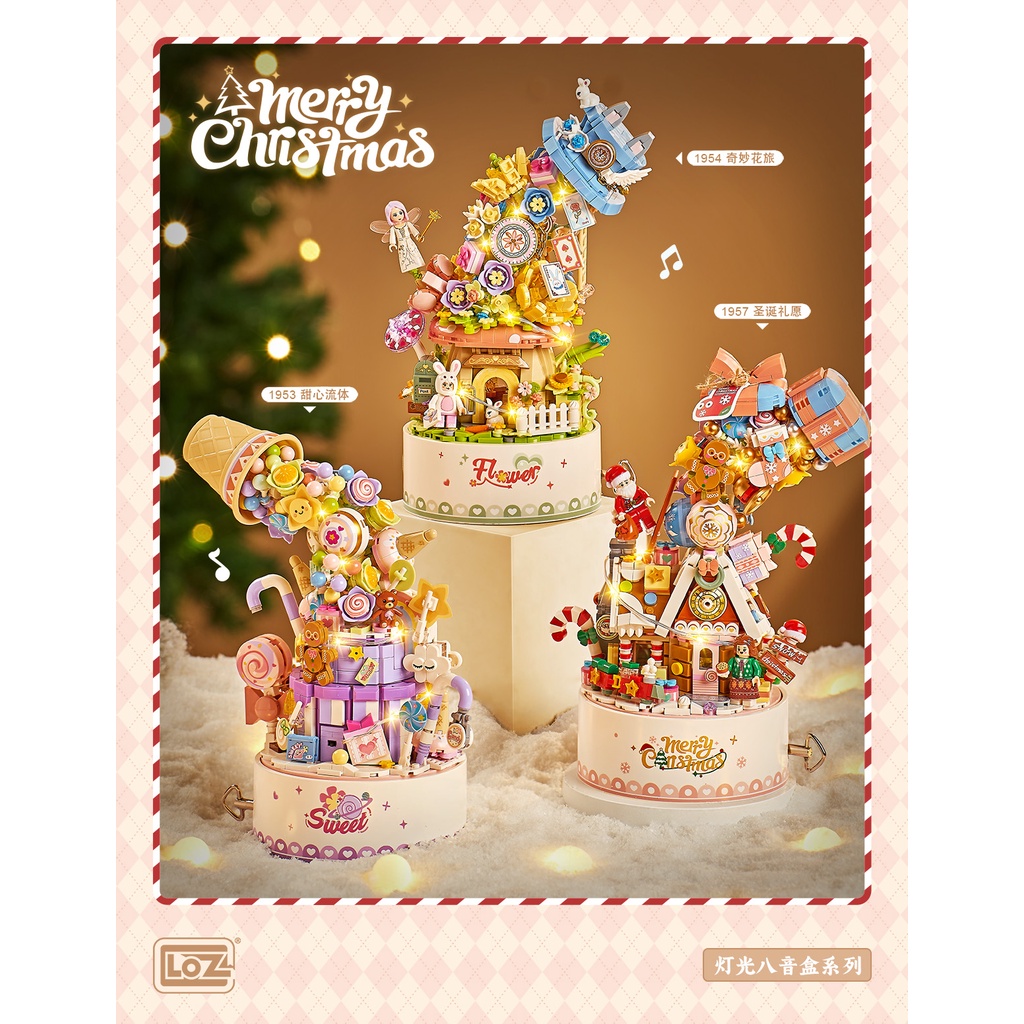 LOZ มินิบล็อก LED Music Box มีให้เลือก 3 แบบ Sweet Fluid / Flowers / Christmas (รหัส 1953-1954, 1957)