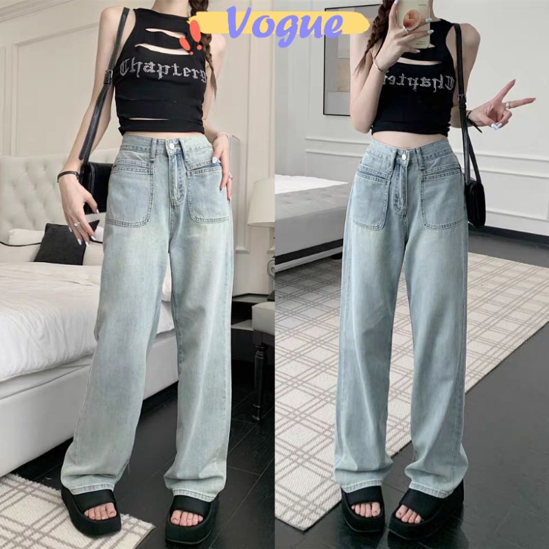 Vogue🌟พร้อมส่ง🌟 กางเกงยีนส์เอวสูง สีบลูอ่อน ใส่สบาย (2100) -NZ