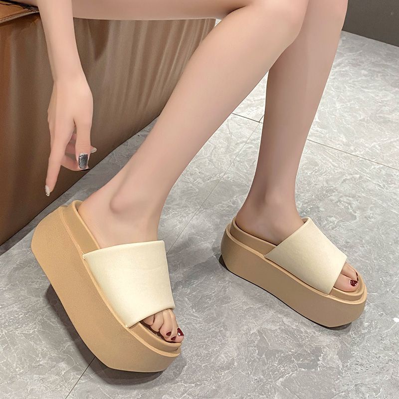 (((8 ซม.) รองเท้าแตะขนมปังเพิ่มความสูงหนารองเท้าแตะมัฟฟินผู้หญิงสวมใส่ด้านนอก 2025