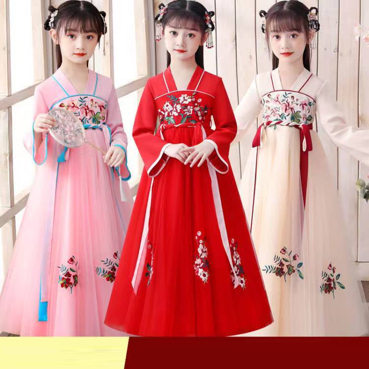 ชุดเดรสกระโปรง แฟชั่นฮั่นฝู สไตล์จีนโบราณ แฟชั่นฤดูร้อน สําหรับเด็กผู้หญิง