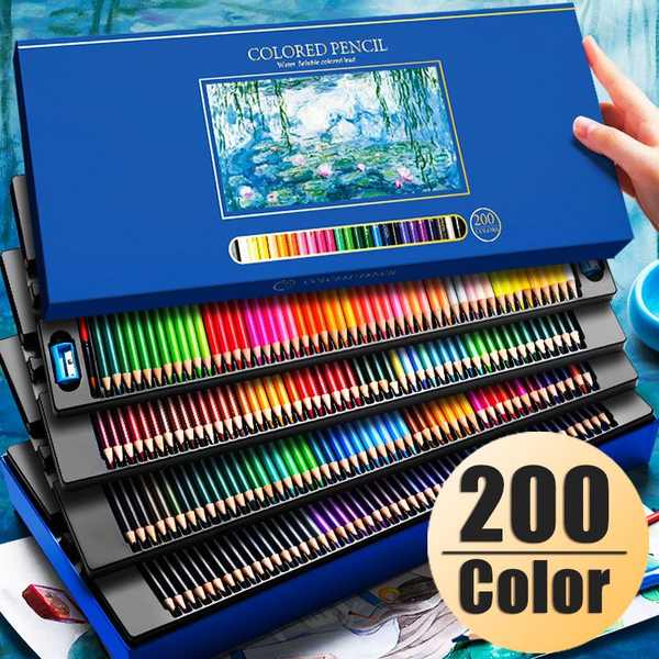 สีไม้ 72 สี มืออาชีพ200สีตะกั่วสำหรับการวาดภาพดินสอสีที่ละลายน้ำได้72สีชุดระบายสีศิลปะ120สี150สีภาพวาดที่ลบได้ปากกาสีสำหรับเด็กพู่กันภาพวาดศิลปะ