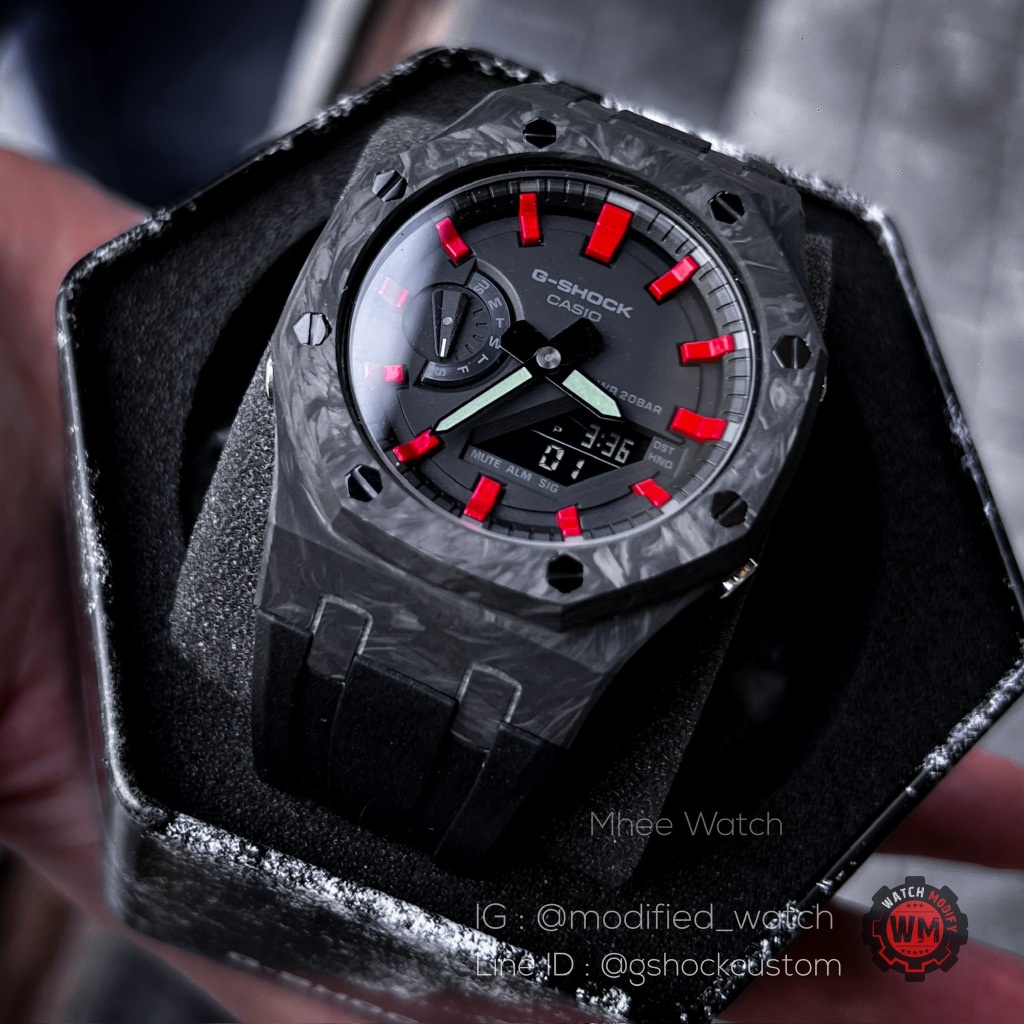 G-Shock Casioak Red Dial with new Carbon fiber bezel and Black rubber strap