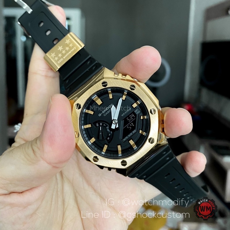 gshock ga-2100-1a หน้าAP Metal Face กรอบชุดแต่งวัสดุเทพๆสแตนเลสแท้สีYellow Gold พร้อมรัดสายสแตนเลสแท