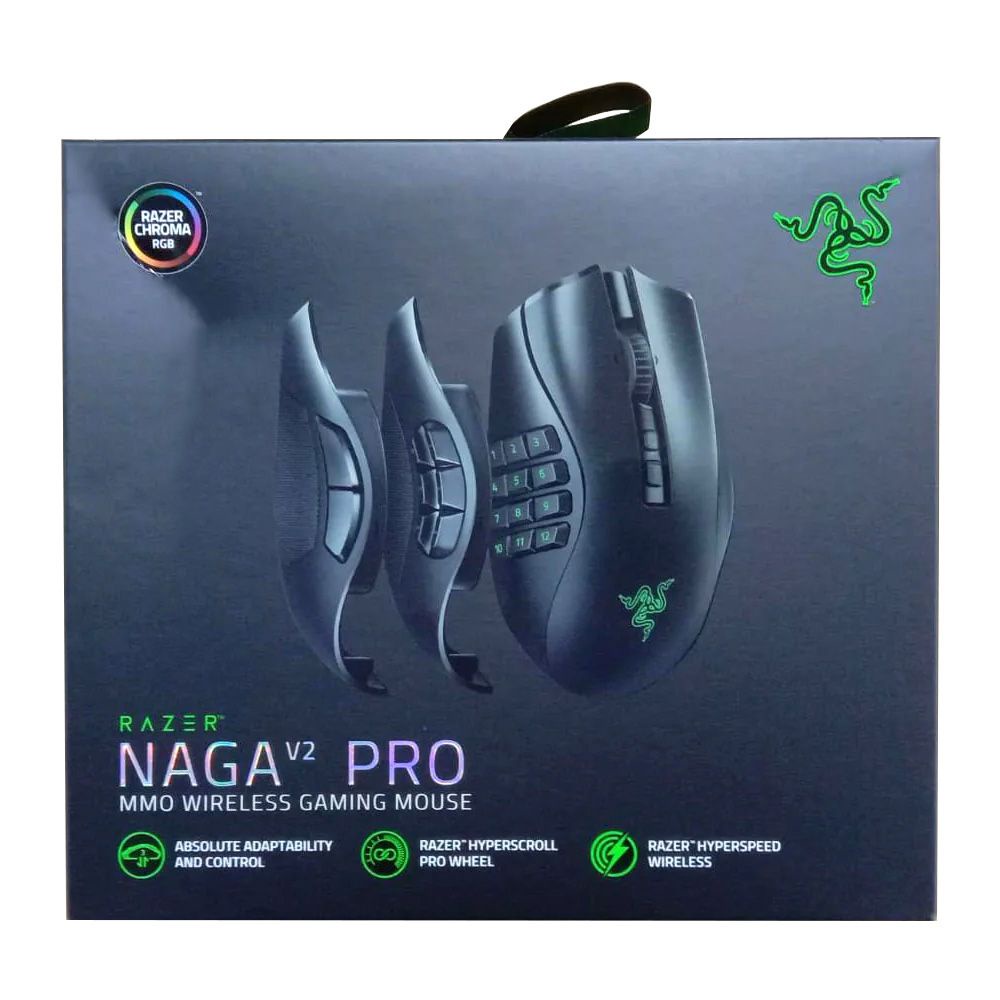 Razer Naga V2 Pro MMO Wireless Gaming Mouse (RZ01-0440) - 30k DPI, 3 Side Plates