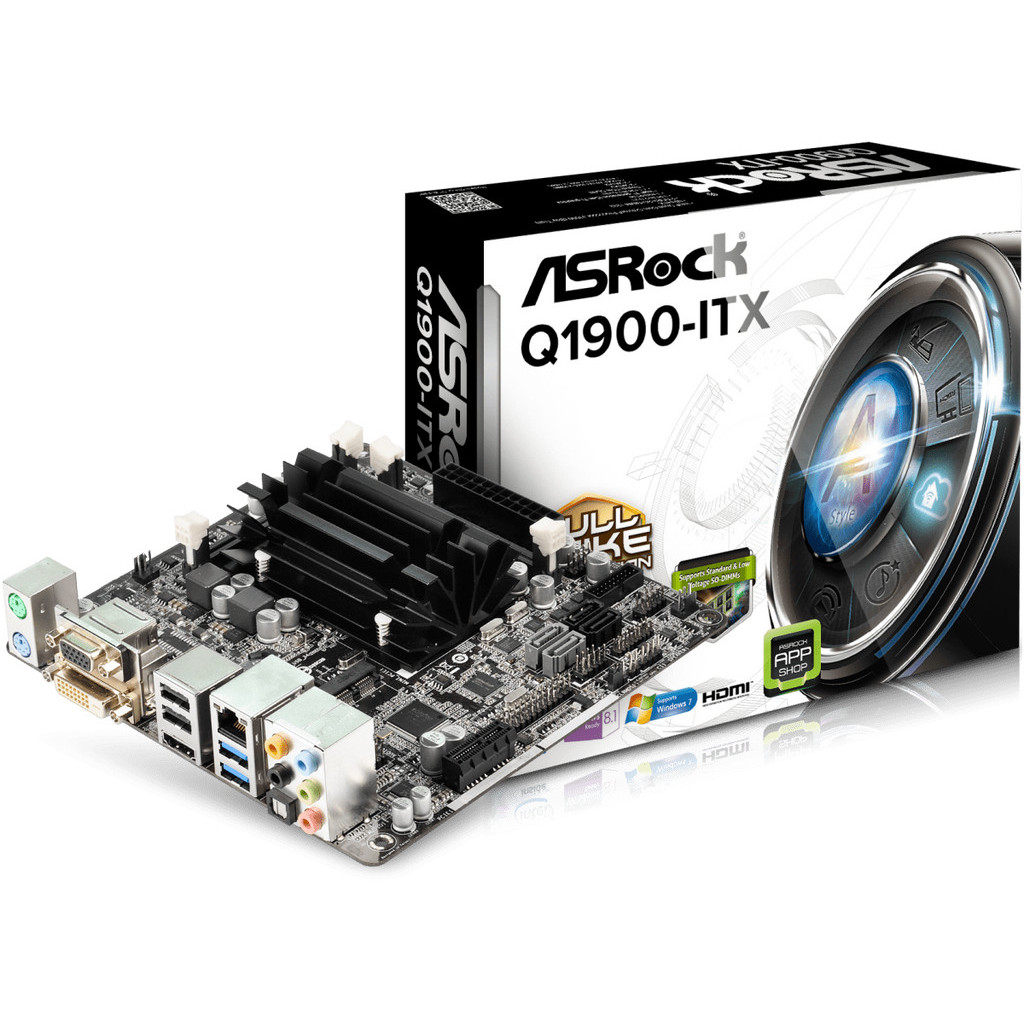 Asrock Q1900-ITX Mini-ITX Motherboard, 8GB RAM, INTEL CPU Included Quad Core, USB3