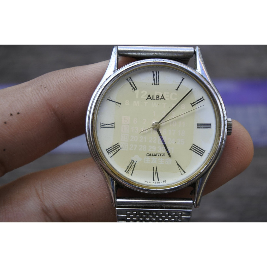 นาฬิกา Vintage มือสองญี่ปุ่น Alba Y481 0920 หน้าปัดตัวเลขโรมัน ผู้ชาย ทรงกลม ระบบ Quartz ขนาด34mm ใช้งานได้ปกติ ของแท้