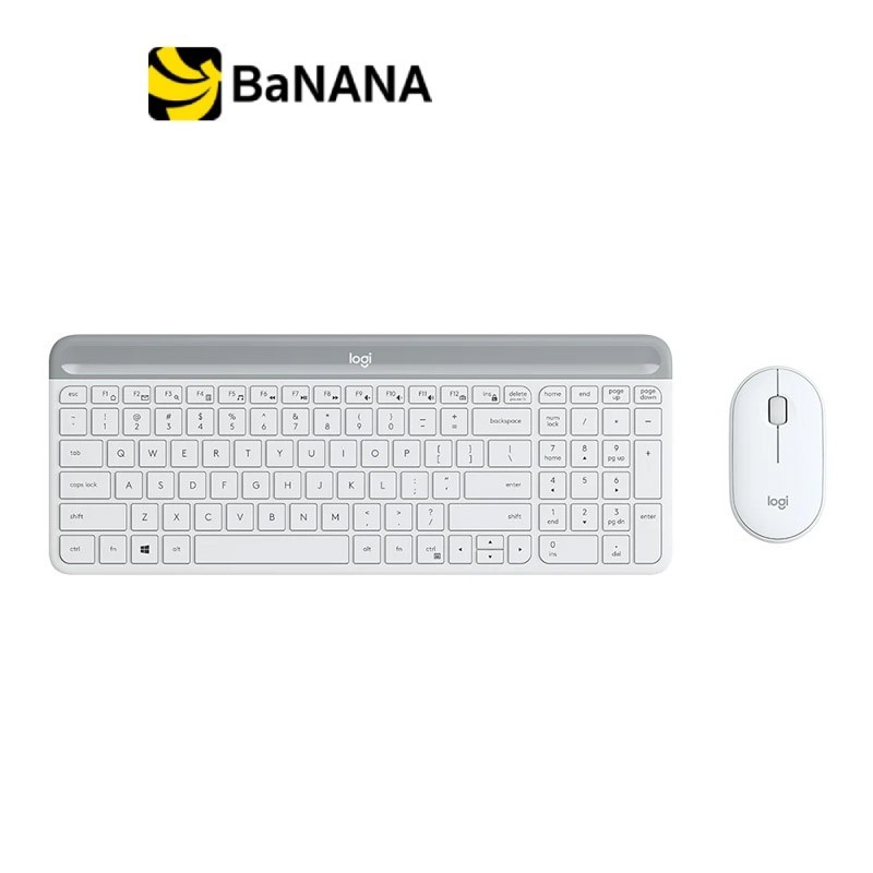 เมาส์และคีย์บอร์ด Logitech Wireless Mouse + Keyboard MK470 Slim Off White (TH/EN) by Banana IT