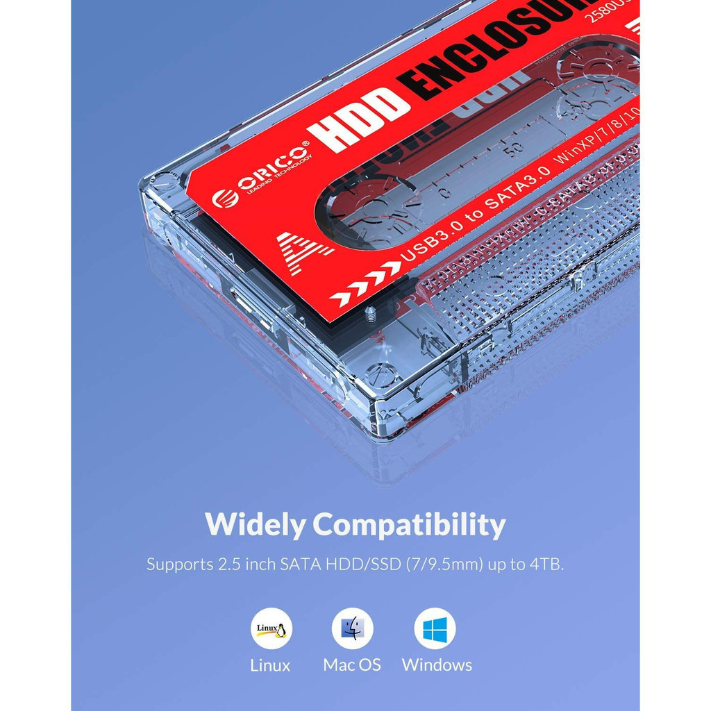 [ส่งจากไทย-ออกใบกำกับได้] ORICO กล่องอ่าน HDD แบบใส Hard disk SSD 2.5 นิ้ว USB3.0 5Gpbs Hard Drive Enclosure -2580U3