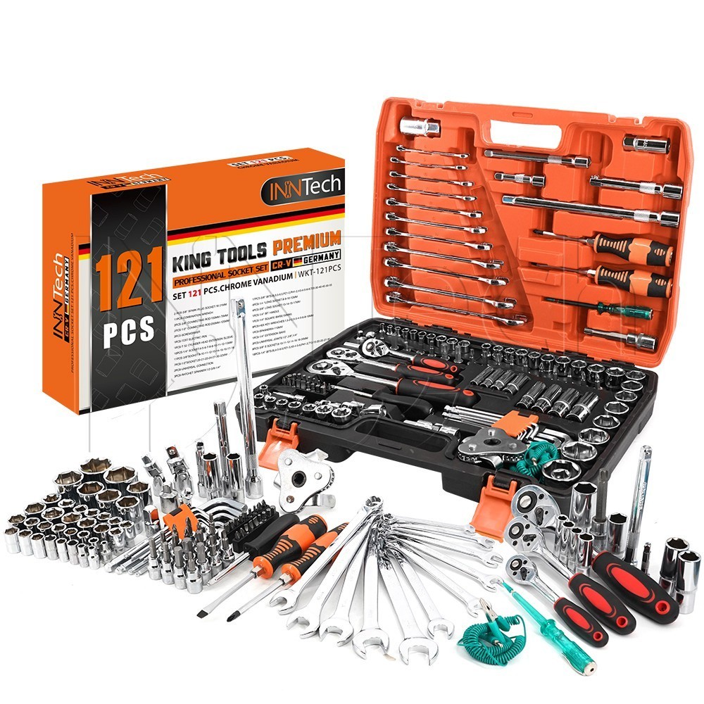 InnTech King Tools ชุดเครื่องมือ ประแจ ชุดบล็อก 121 ชิ้น ขนาด 1/4 นิ้ว 3/8 นิ้ว 1/2 นิ้ว ชุดประแจ รุ่นDKT-121PCS
