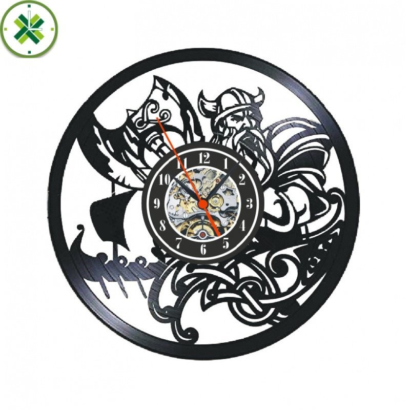 นาฬิกาแผ่นเสียงไวกิ้งโอดิน3Dนาฬิกาบันทึกนาฬิกาตกแต่งบ้านสร้างสรรค์นาฬิกาแขวนผนังสไตล์ย้อนยุค 7CRO
