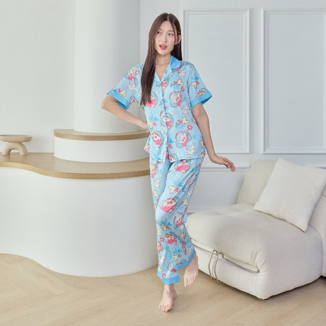 ชุดนอน Mulen (Muslin Pajamas) Silk Satin รุ่น Shinchan & NeNechan (T4079 N4079 T4080 N4080 T4081 N4081 T4082 N4082 )