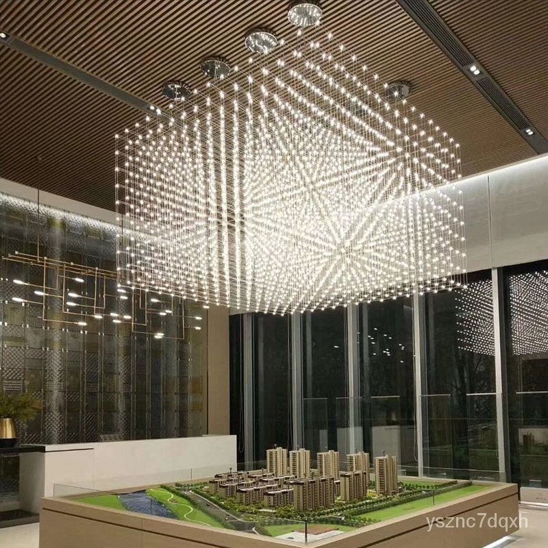 โคมไฟระย้าออปติคอลคิวบ์ขนาดใหญ่ล็อบบี้โรงแรมห้องจัดเลี้ยงไฟฝ่ายขายโต๊ะทรายร้านโคมไฟจัดเลี้ยงเชิงพาณิ