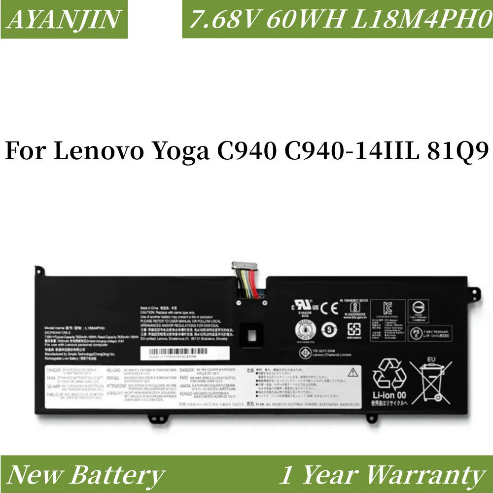 L18M4PH0 5B10W67374 60WH แบตเตอรี่แล็ปท็อปสำหรับ Lenovo Yoga C940 Sp/a C940-14IIL L18C4PH0 SB10W6732