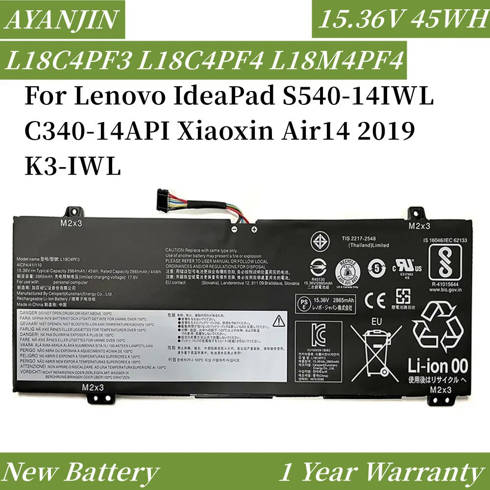 15.36V L18C4PF3 L18C4PF4แบตเตอรี่สำหรับ Lenovo IdeaPad S540-14IWL C340-14API Xiaoxin Air14 2019 45WH L18M4PF4