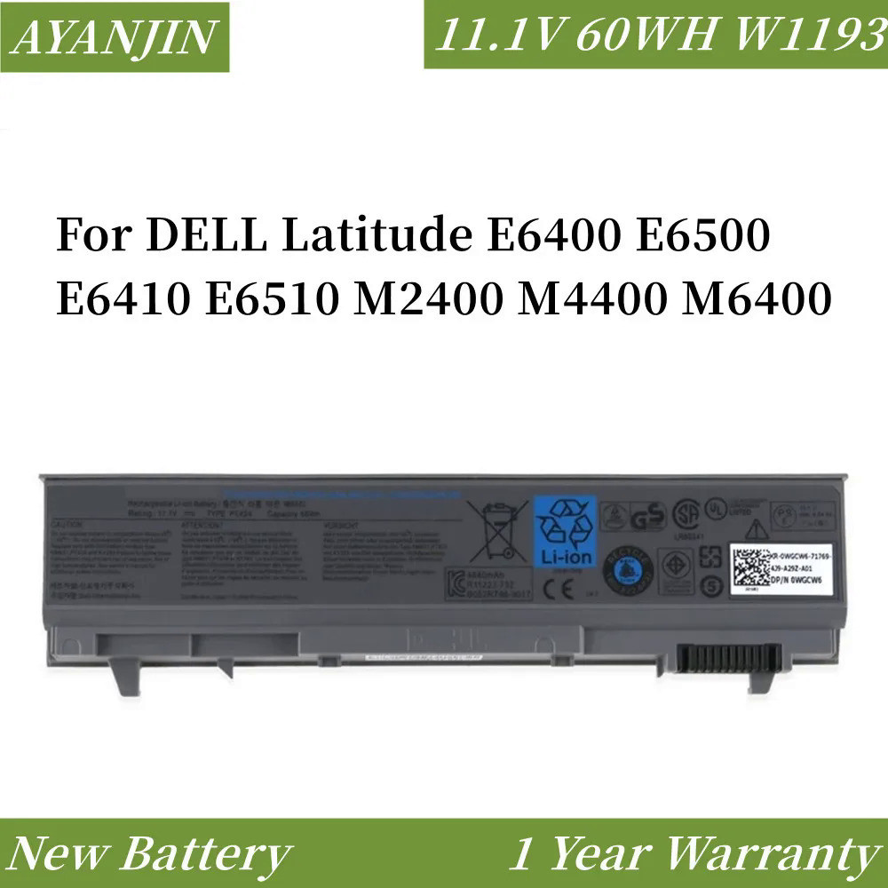 แบตเตอรี่แล็ปท็อป60WH 11.1V สำหรับ DELL Latitude E6400 E6500 E6410 KY265 M4400 M6400 PT434 RG049 U844G
