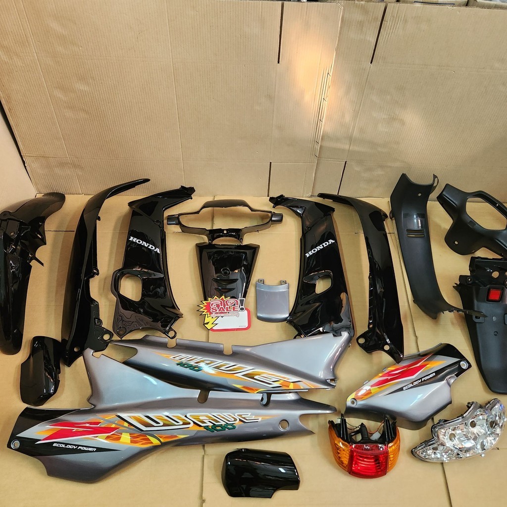 ชุดสี เฟรมรถ กาบรถ wave100 wave110s สีดำเทา262 พร้อมติดลาย 100s ปี2004 ยกชุด13ชิ้น พร้อมชิ้นด้าน3ชิ้