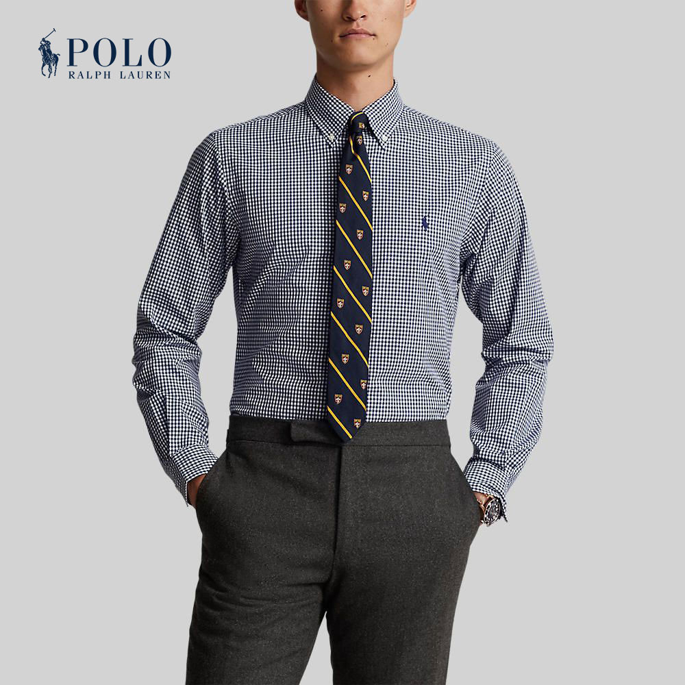 Polo Ralph Lauren เสื้อเชิ้ตผู้ชาย Custom Fit Gingham Stretch Poplin Shirt รุ่น MNPOWOV16823357 สีฟ้า