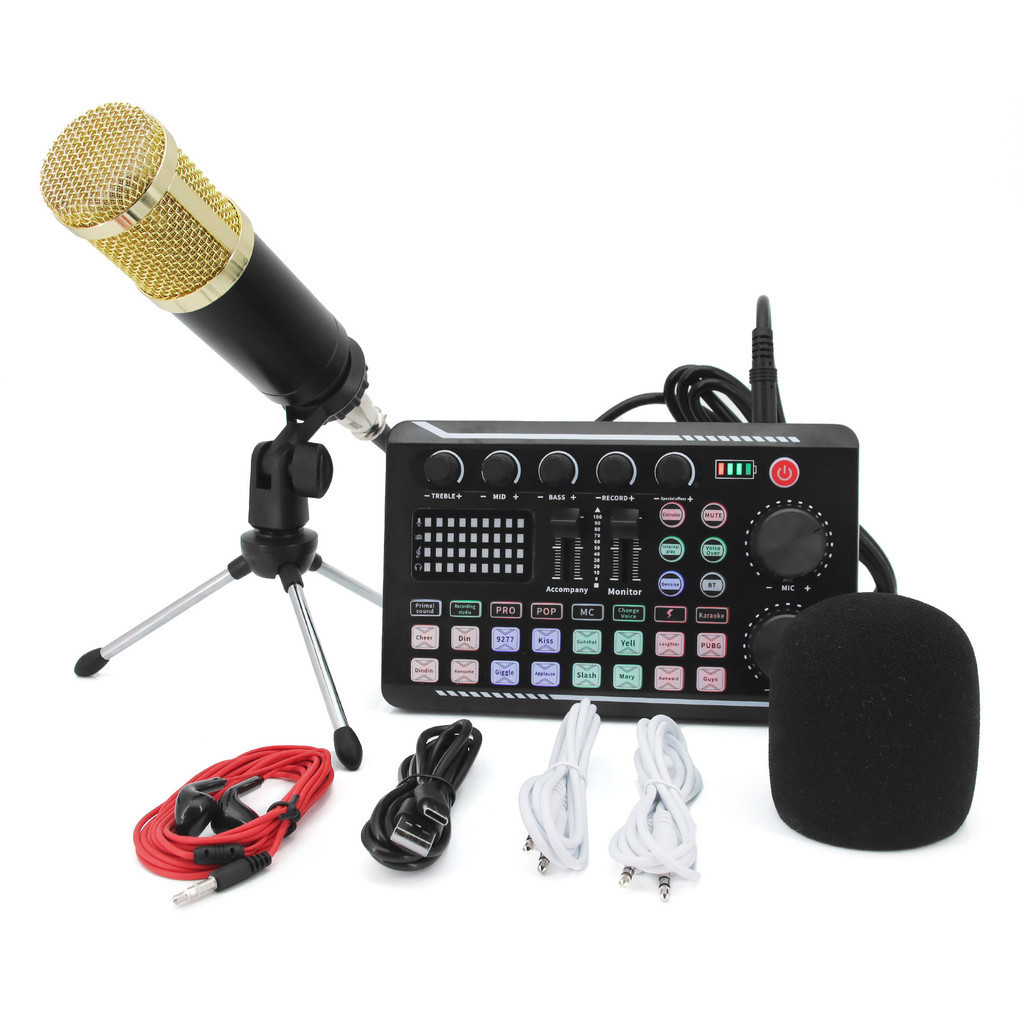 1 Set Professional BM800 Microphone F998 Sound Card Mixer Kits for Live Voice Mixing Console Amplifier Audio Mixer DJ Eq