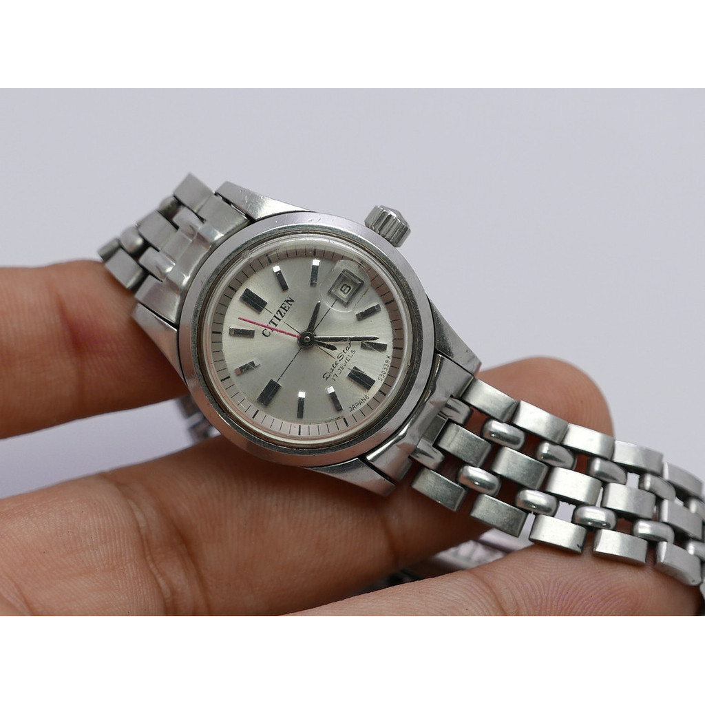 นาฬิกา Vintage มือสองญี่ปุ่น Citizen DateStar 17Jewels Silver Dial ผู้หญิง ทรงกลม ระบบ Automatic ขนา