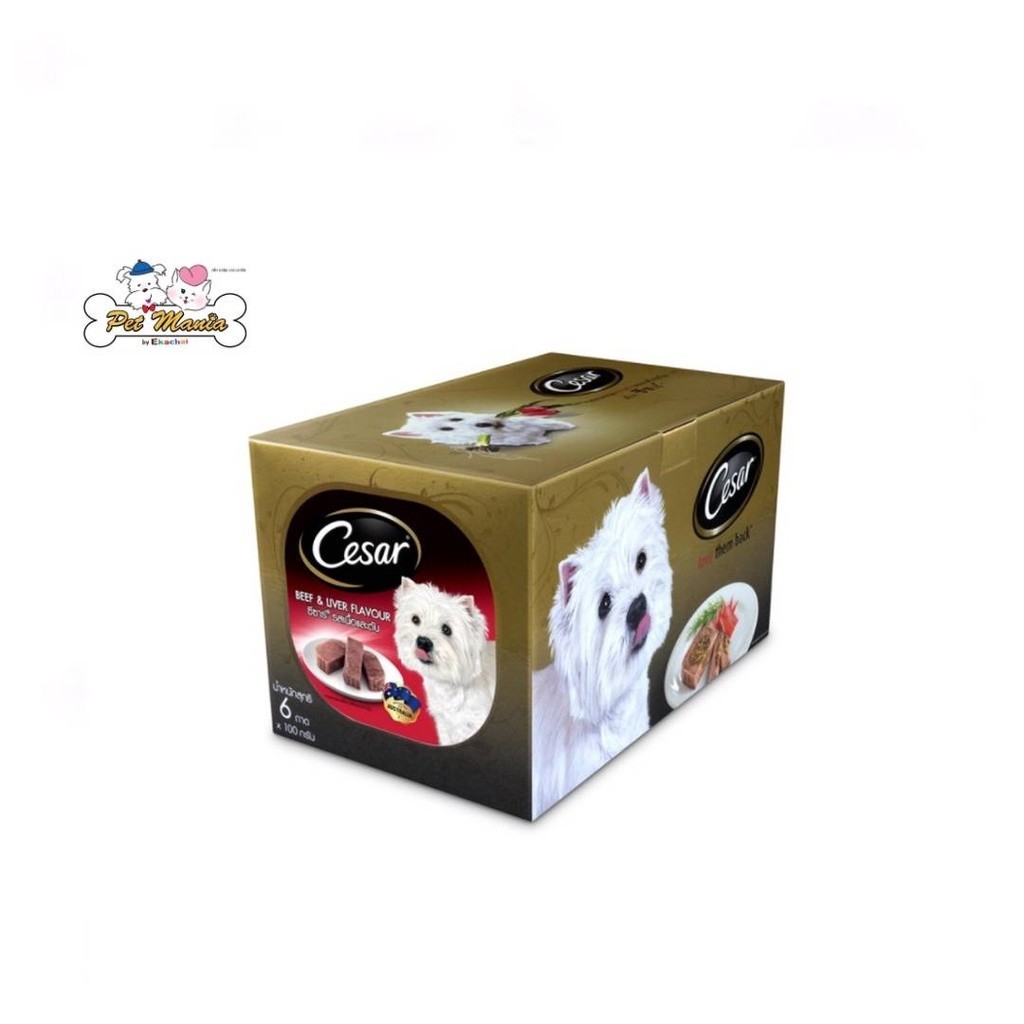 CESAR® Dog Food Wet Tray Multipack 6ถาดซีซาร์®อาหารสุนัขชนิดเปียก แบบถาด มัลติแพ็ค รสเนื้อและตับ