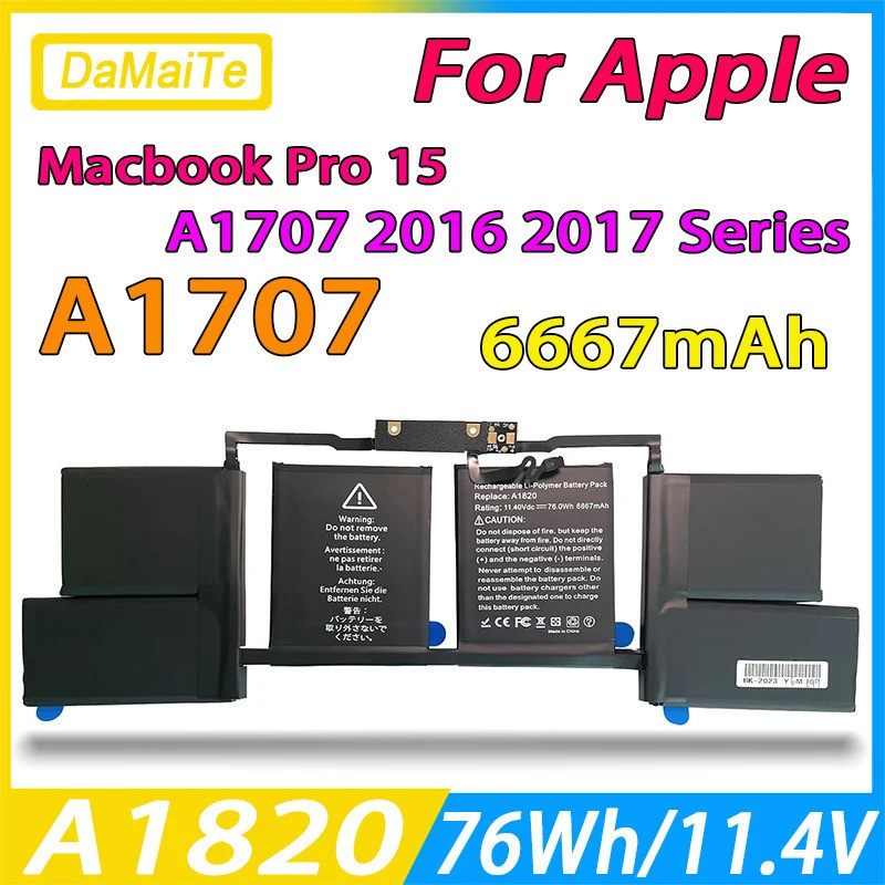 Nwe A1820แบตเตอรี่แล็ปท็อปสำหรับ Apple Macbook Pro 15 ''Touch Bar A1707 2016 2017ปี MLH32CH /A MLW82CH /A 6667MAhA MLW82