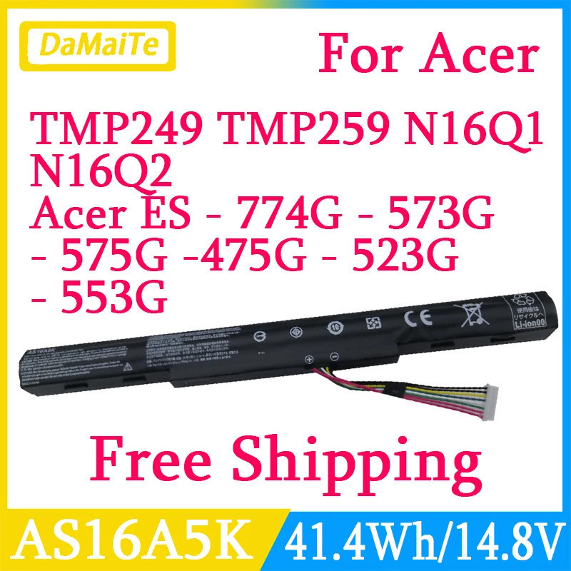 2800MAh AS16A7K AS16A8K แบตเตอรี่แล็ปท็อปสำหรับ Acer Aspire E5 575 59QB 575 575G AS16A5K 475G 523G 5