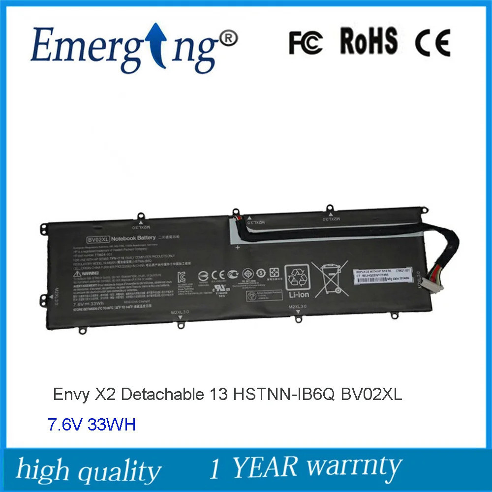 7.6V BV02XL HSTNN-IB6Q แบตเตอรี่สำหรับ HP ENVY X2ที่ถอดออกได้13 775624-1C1 776621-001 HSTNN-IB6 33WH