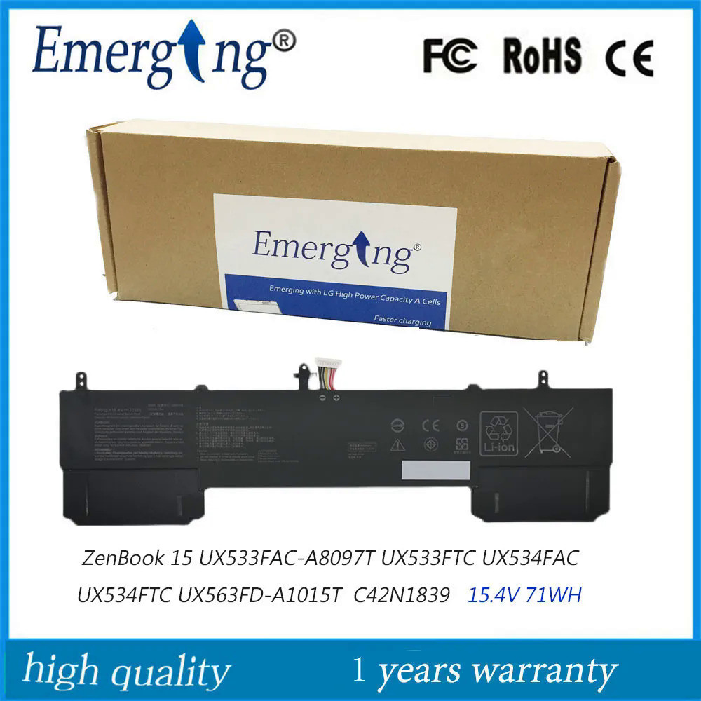 15.4โวลต์71WH แล็ปท็อปแบตเตอรี่ C42N1839สำหรับ ASUS ZenBook 15 UX533FAC-A8097T UX533FTC UX534FAC UX5