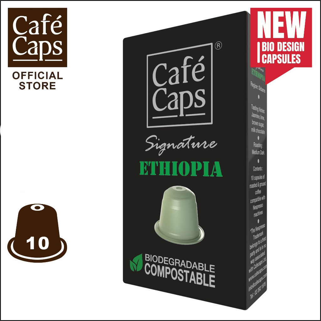 Nespresso Compatible Signature Coffee Capsule Ethiopia - Cafecaps (1 Box X 10 Caps) | กาแฟแคปซูล เอธิโอเปีย