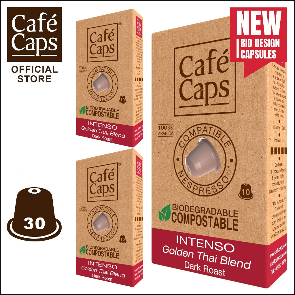 Nespresso Compatible Coffee Capsule Intenso - Cafecaps (3 Boxes X 10 Caps) | กาแฟแคปซูล คั่วเข้ม