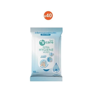 [โปรยกกล่อง] V CARE วีแคร์ ผ้าเปียกแอลกอฮอล์ 70% Extra Hygiene Wipes 10,40 ห่อ