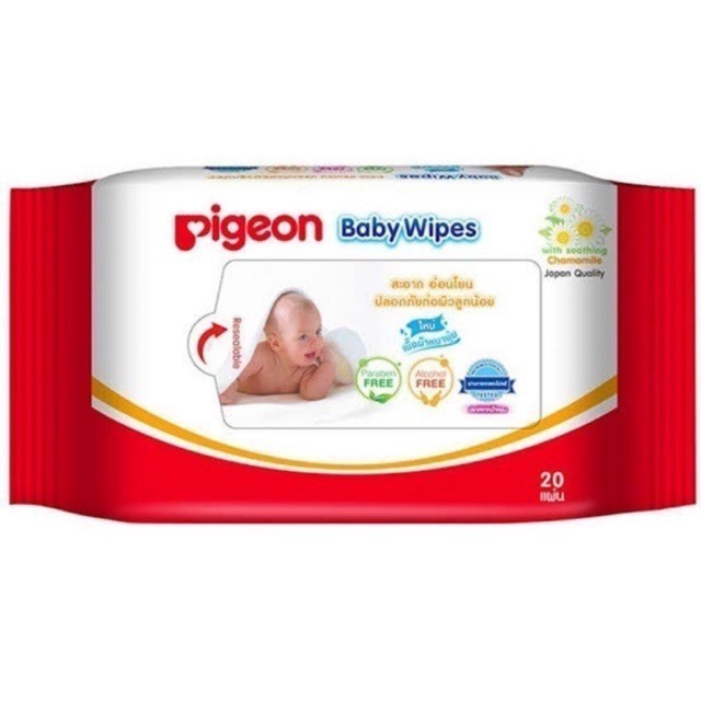 Pigeon พีเจ้น เบบี้ไวพส์ สูตรคาโมมายล์ ผ้าหนานุ่ม 20 ชิ้น